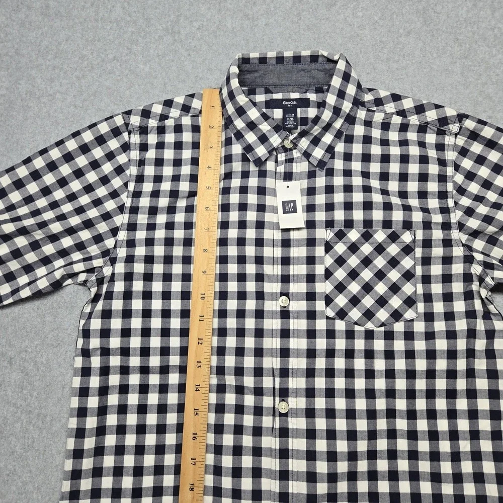 GapKids Shirt‎ Boys 13-14 Years Blue Check Button-Up Long Sleeve Pocket